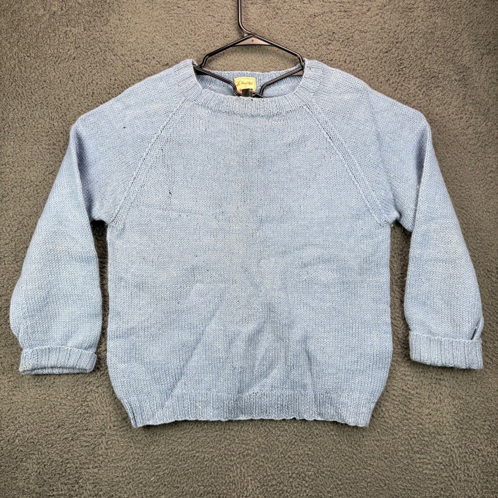Betty Marsh Vintage Hand Knit Raglan Sweater Light Blue Crewneck Womens L/XL
